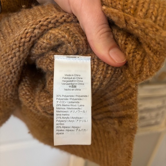 J. Crew Relaxed Turtleneck Poncho M/L Oversized Camel Sweater Alpaca Merino Wool - Picture 12 of 15